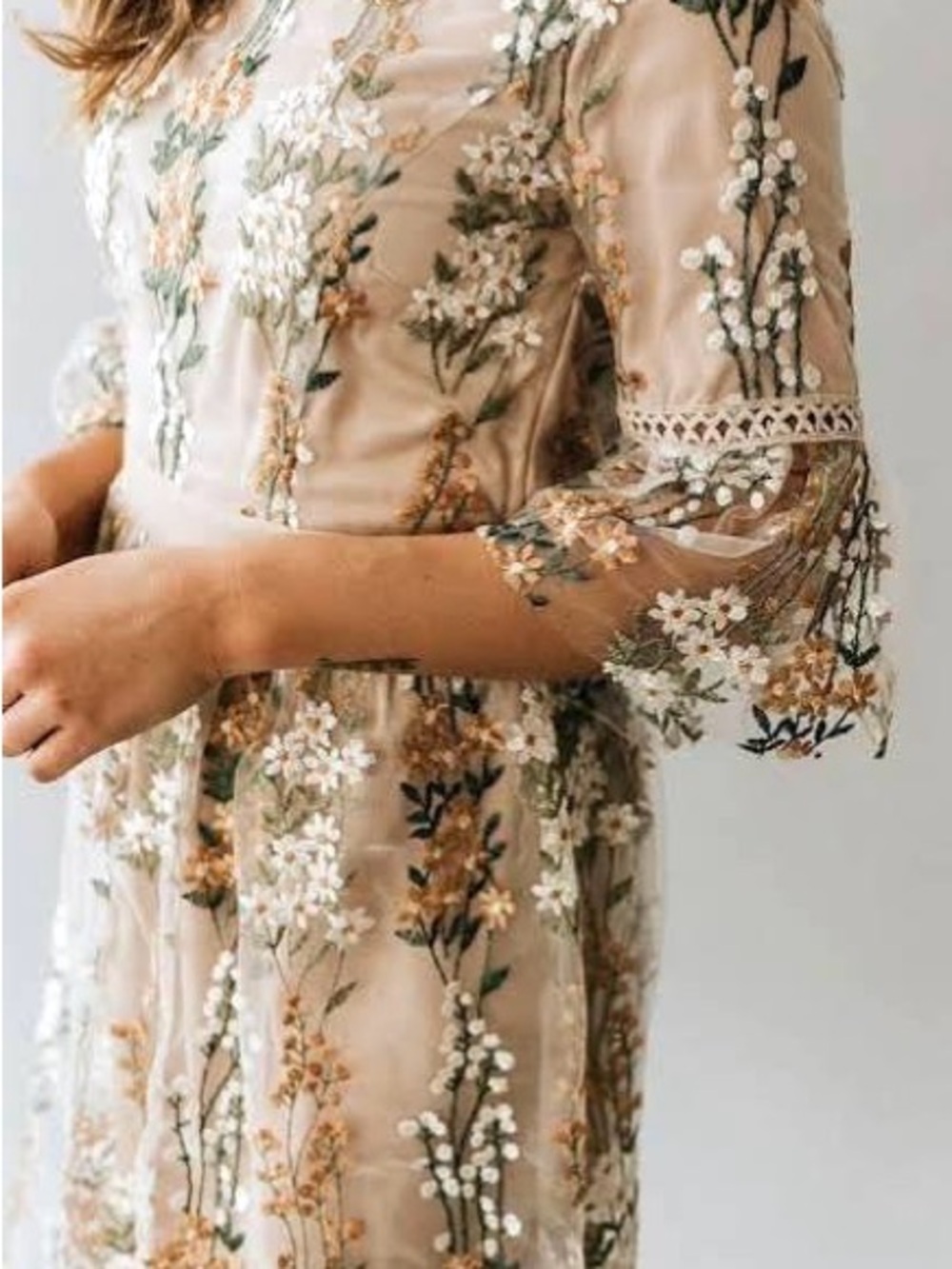 bohme Secret Garden Embroidered Midi Dress Sz Large Cottagecore Fairy Coquette